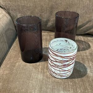 3 Mexican Bubbled Drinking Glasses - Two 24 ounce purple glasses and One Smaller